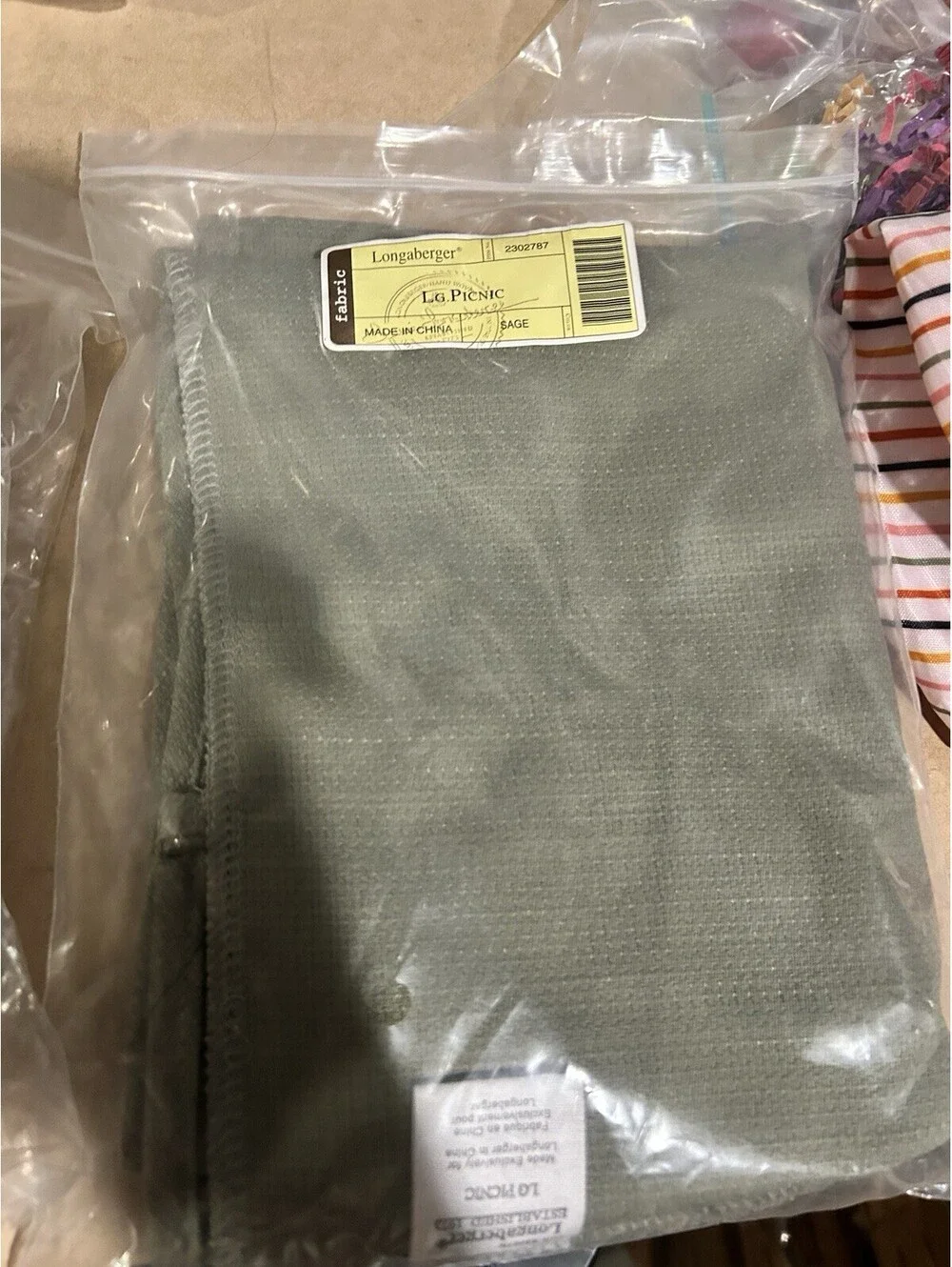 Longaberger Large Picnic Basket Liner - Sage  Green fabric NEW